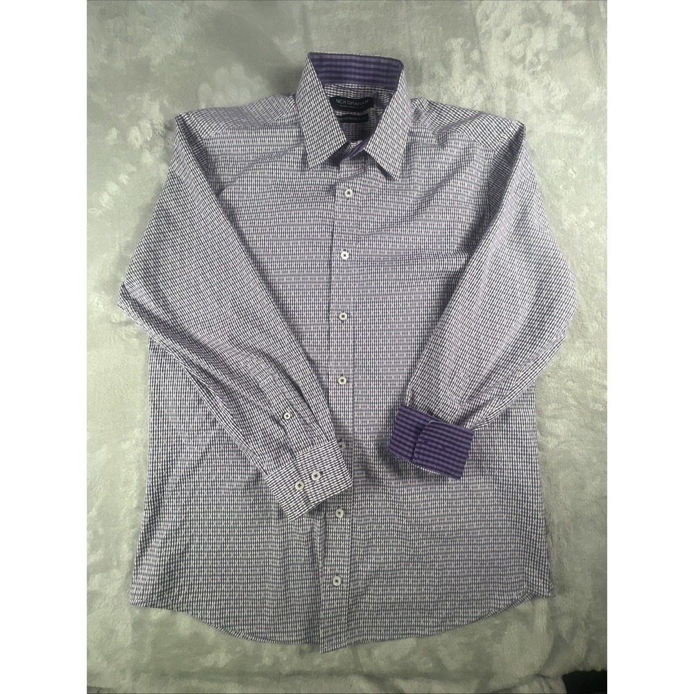 Nick Graham Everywhere Modern Fit Size 16.5 32-33 Flip Cuffs Purple White‎